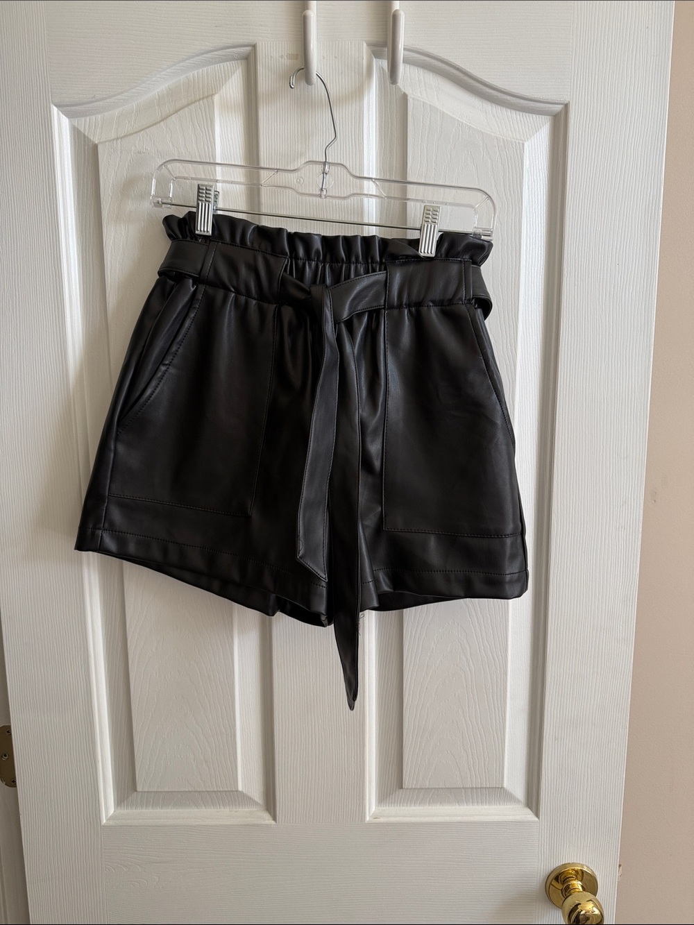 🌸Olivaceous: Black High-Waist Faux Leather Paperbag Shorts
